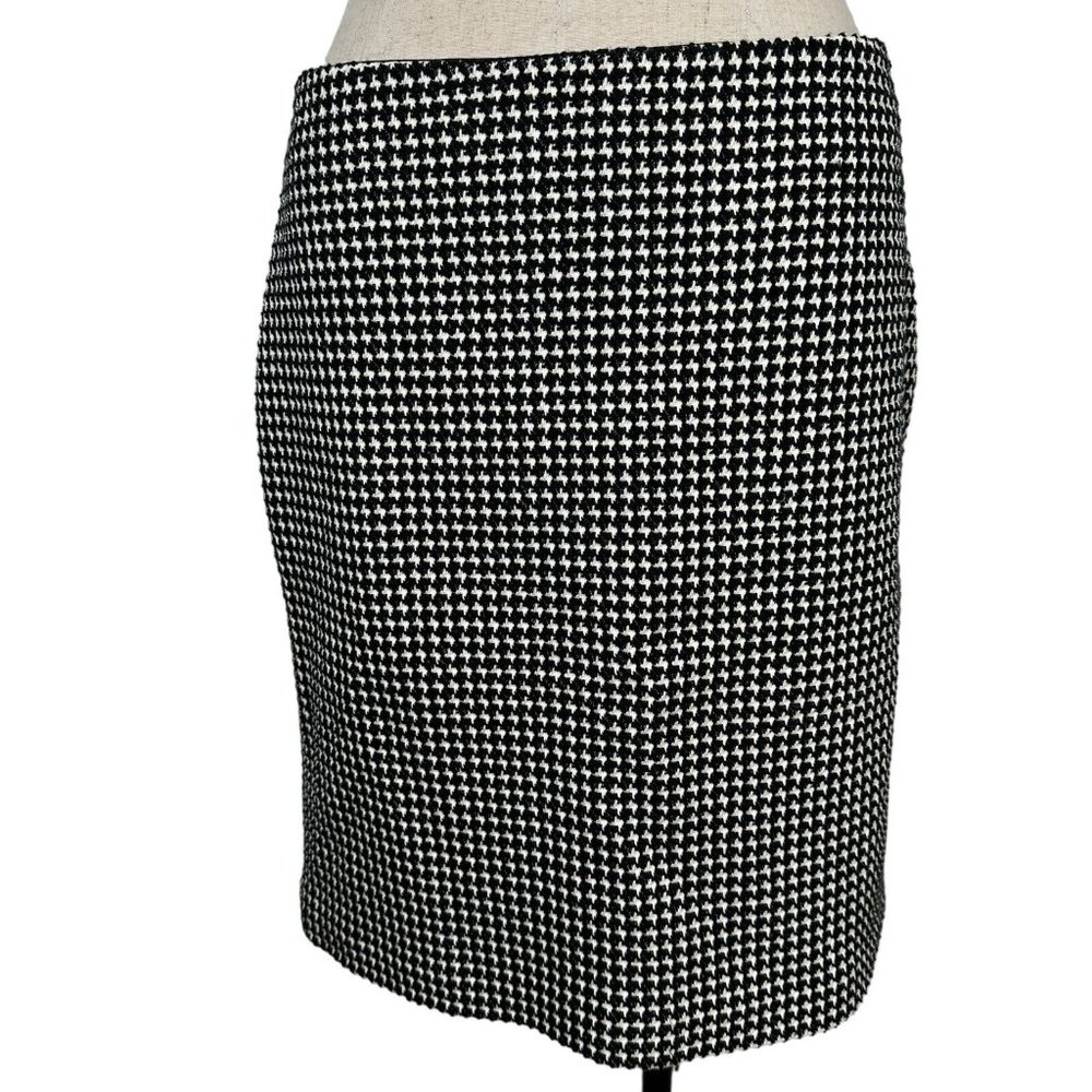 J.Mclaughlin Size 6 Pencil Skirt Black White Lined Knit‎ Zip Houndstooth A-Line